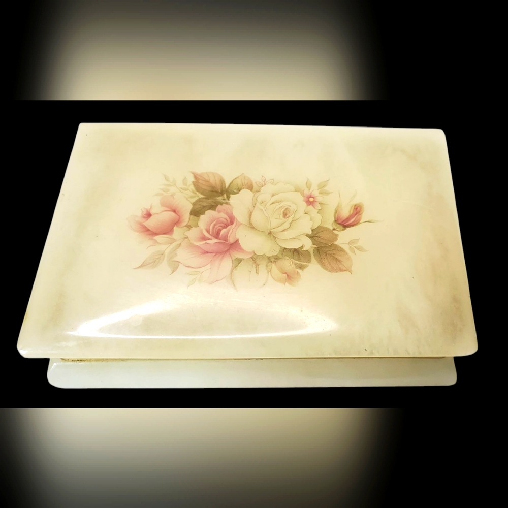Vtg. Genuine Alabaster Trinket Box